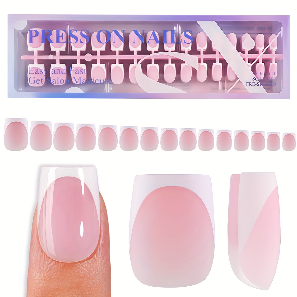 E-shop 150 Stück Rosa Kurze Französische Nagelset, Dual- Rosa Nagelspitzen, Weiße Runde Französische Spitzen, 15 Größen Abnehmbar Und Wiederverwendbar