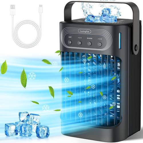 10w portable cooling fan and evaporative air cooler featuring 3 in 1 functionality 7 led lights 3 cool mist settings and a timer ranging from 2 to this personal mini air cooling fan serves as a compact air