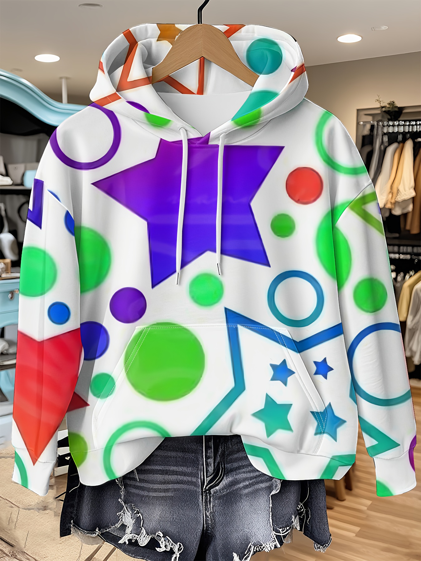 Women's Neon Graphic Hoodie *-Dark Sweatshirt with Drawstring Hood, Long  Sleeve Casual Streetwear in Fluorescent Green/Blue/Pink/Orange/Pink/,