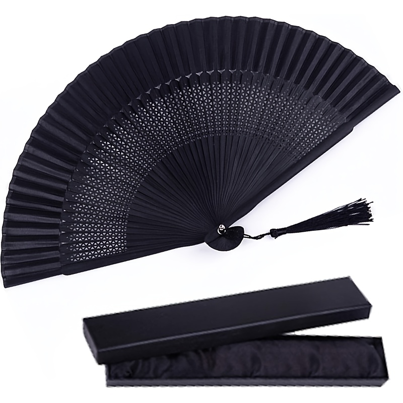 

Elegant Silk Folding Fan With Tassel - Vintage Japanese Style, Handcrafted Bamboo & Wood Design For Home Decor, Parties, Weddings, And Gifts