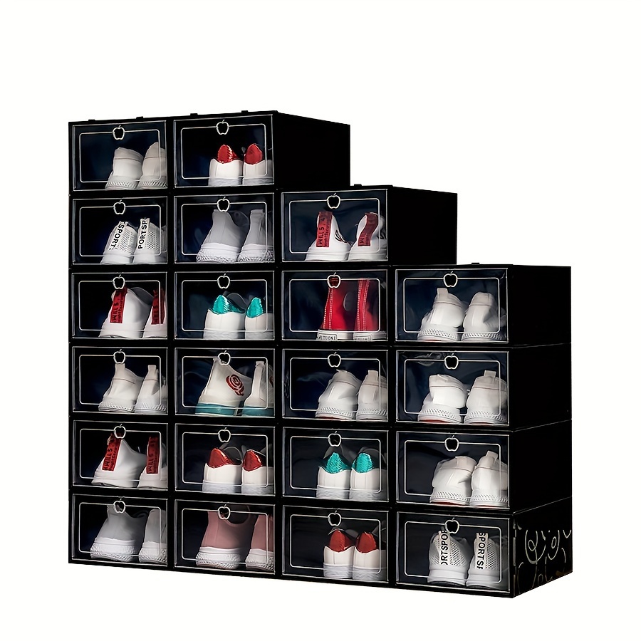 15pcs stackable shoe organizer set transparent plastic storage boxes with flip lids for home dorm space saving design details 12