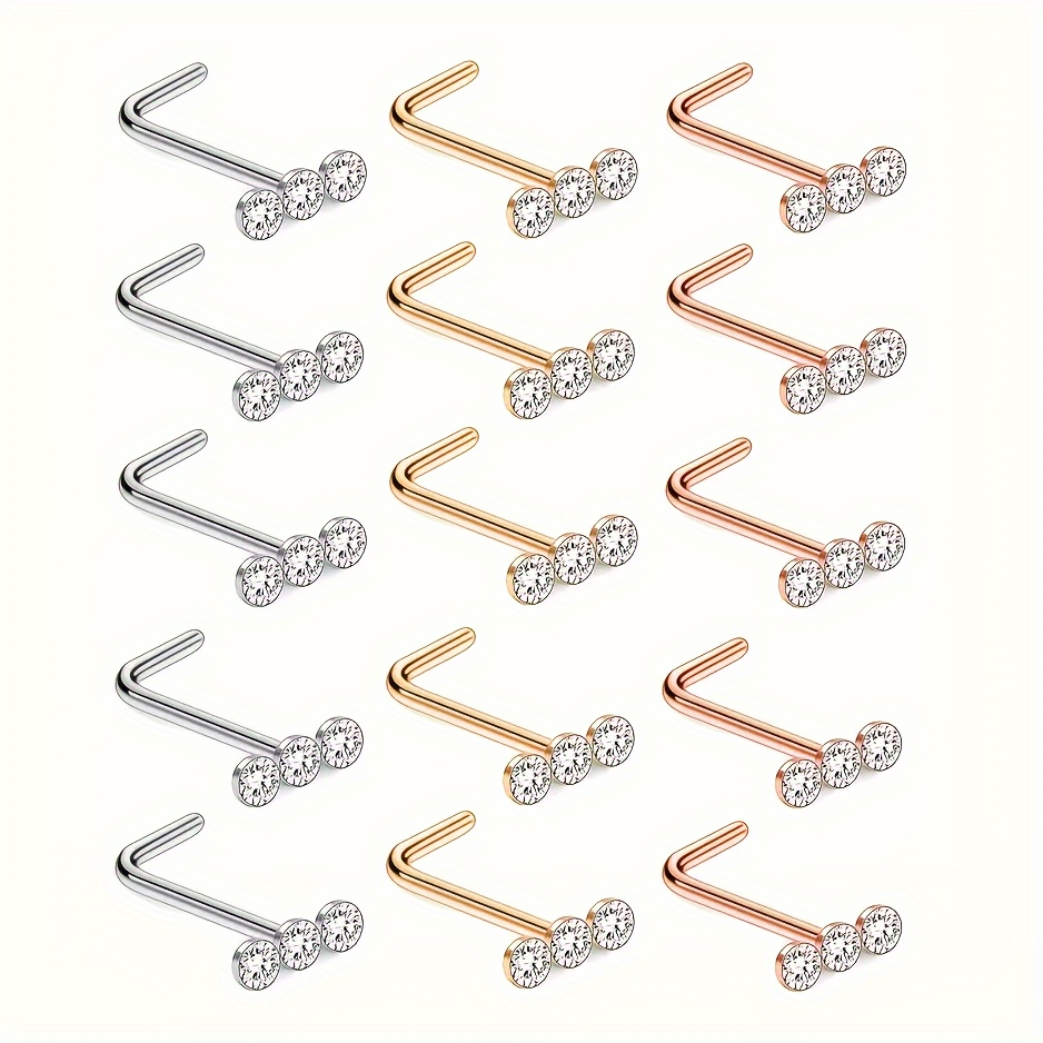 

Lot de 5 Clous de Nez en Acier Inoxydable Style Punk Incrustés de 3 Zircons Synthétiques en de L