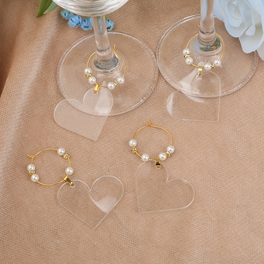 10pcs Acrylic Golden Wine Glass Charms For Wedding Party Decorations, With Handwritten Names