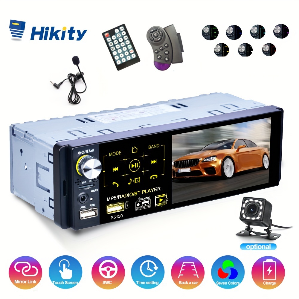 

Hikity 4.1'' Single Din Car Mp5 Player Hd Capacitive Touch Screen Car Radio Stereo With Fm Am Rds + Rear View Camera Optional