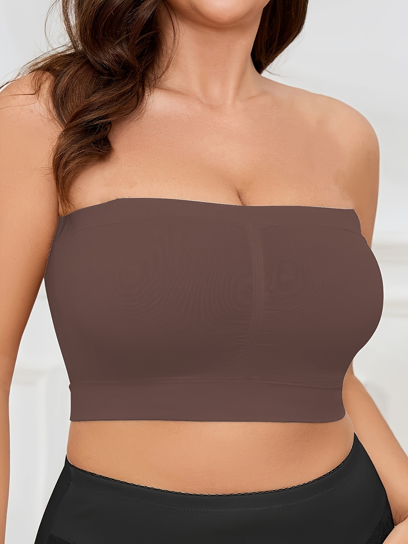Women'S Seamless Wireless Sports Bra - Breathable, Comfortable, No-Pad Shoulderless Bandeau with Crinkled Chest Plateau, Solid Color, Medium Stretch Fabric for Casual and Everyday Wear, Everyday Wear Bra|Wirefree Bandeau|Breathable Fabric, Seamless Bralette