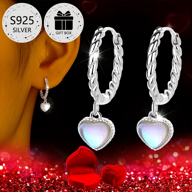 

2pcs -shaped Synthetic Zirconia Dangle Earrings, 925 Sterling Silver, , Gift Box Included, Valentine's Day, Day, Back To School, Party, , Wedding - 2.5g