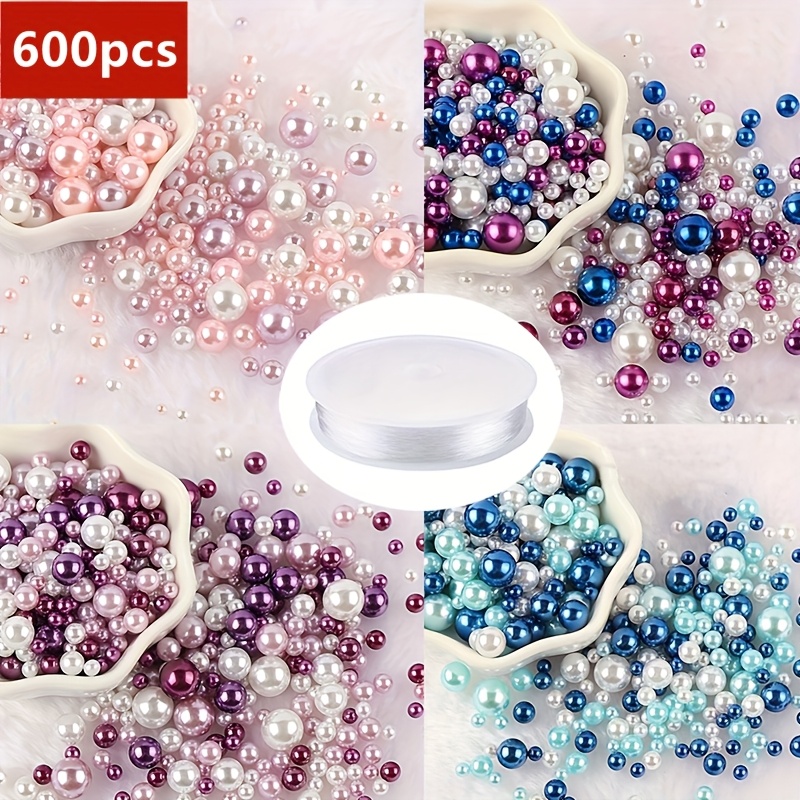 E-shop 600 Stück 4-Farben Rundperlen Gürtel mit 1 Rolle Elastischem Kristallseil, Verwendet für Schmuckherstellung Halsketten und Armbänder (Einzeln