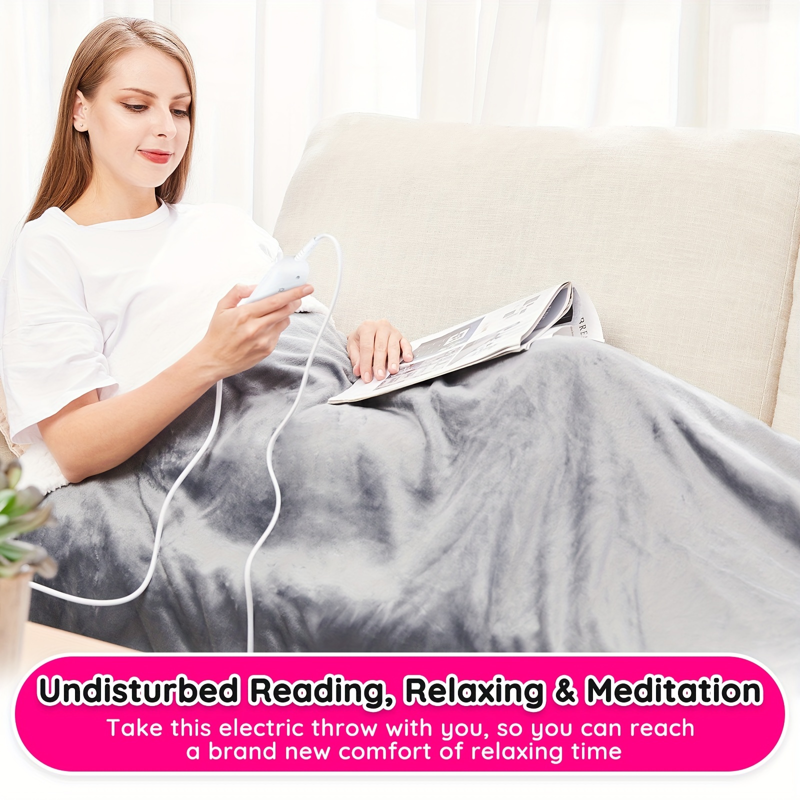 TEMU Electric Heating Throw Blanket Measuring 180 By 130 Cm, Made Of Flannel Sherpa, Features Quick Heating, 10 Adjustable Temperature Levels, A