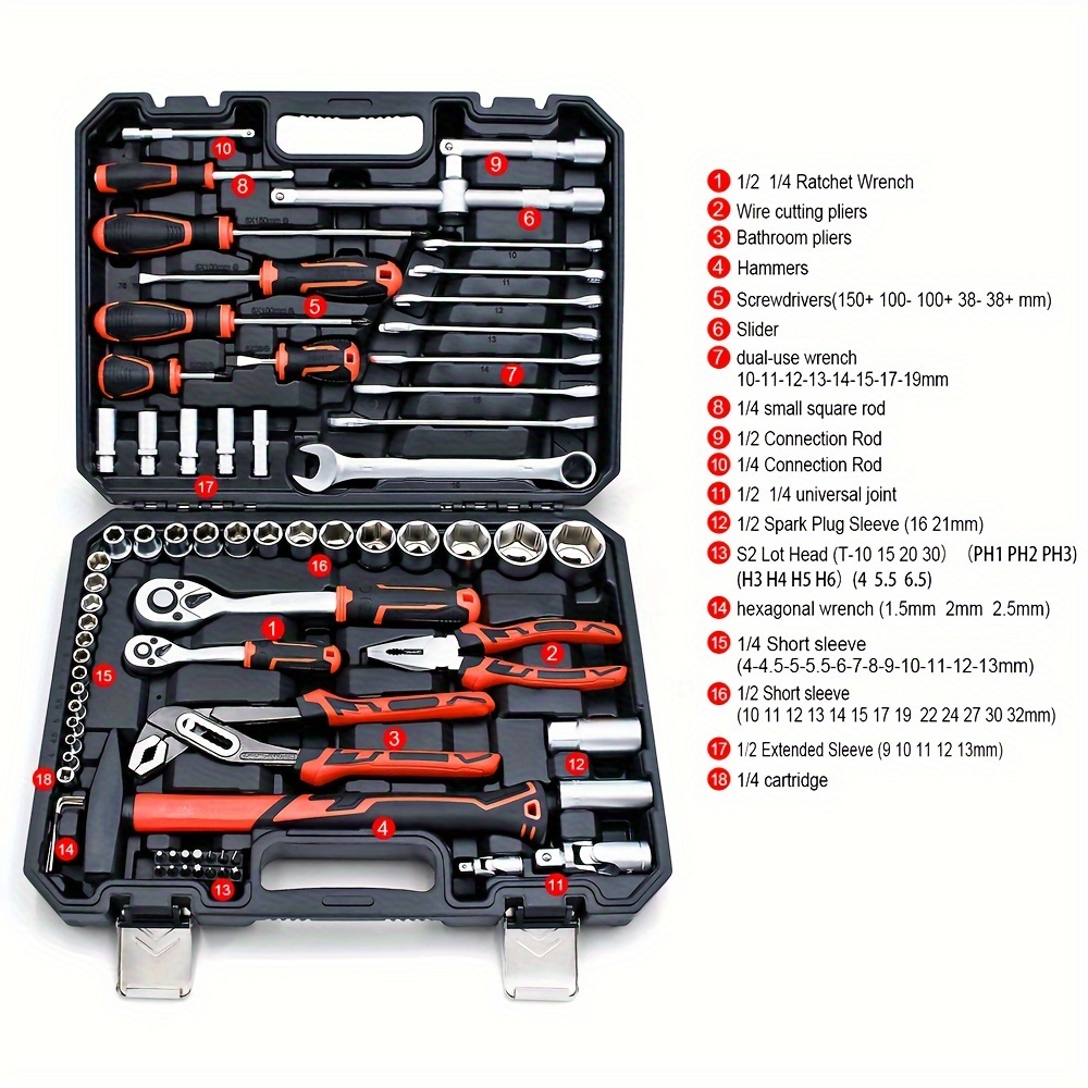 TEMU 76pcs Home Tool Kit/ Mechanics Tool Set, Hammer, Screwdrivers, Sockets, Ratchet, , Pliers And More, Auto Repair Tool Set, Household Hand Tool Set With Storage Toolbox