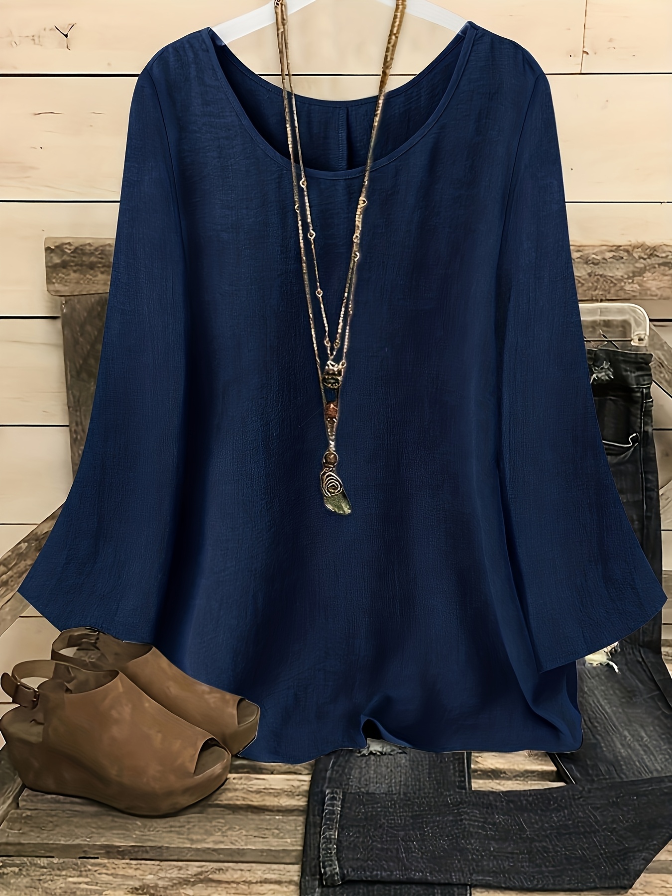 plus size plus size plus size womens casual vacation solid round neck long sleeve shirt additions not included