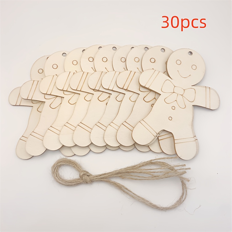 TEMU 30 Unfinished Wooden Christmas Ornaments - Diy Craft Kit For Tree Decorations, Includes 6 With Strings For Hanging, Perfect For Festive Art