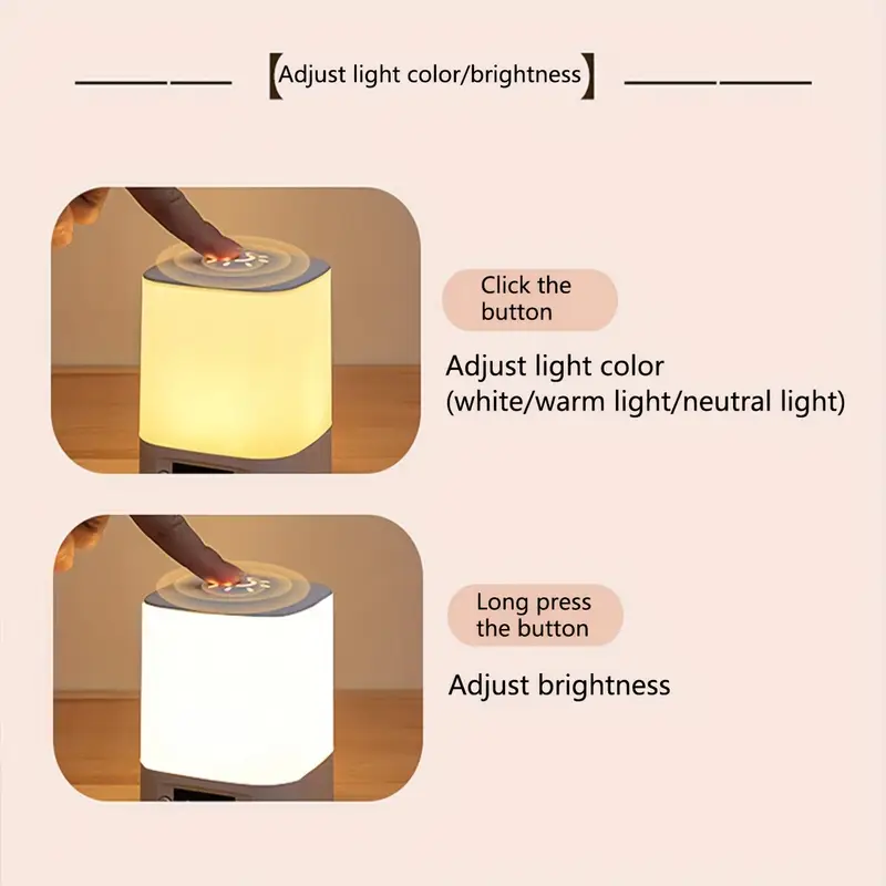 smart led night light with clock usb charging plug in adjustable lighting eye protective suitable for bedroom and desk lamp details 6