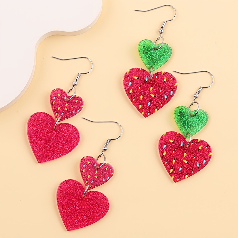 Colorful Heart Acrylic Dangle Earrings for Women