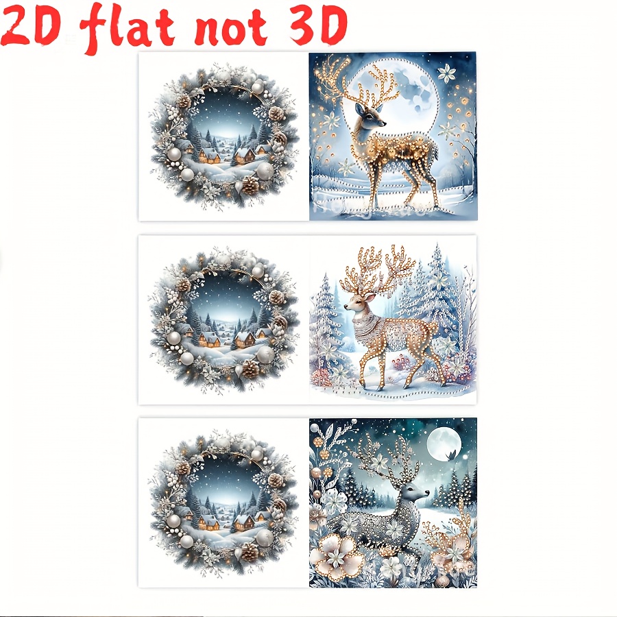 TEMU 3pcs Diamond Painting Set With Envelope - Main Design Features A Reindeer In Winter Snow And Moonlight, Emphasizing Festive Cheerfulness, Ideal
