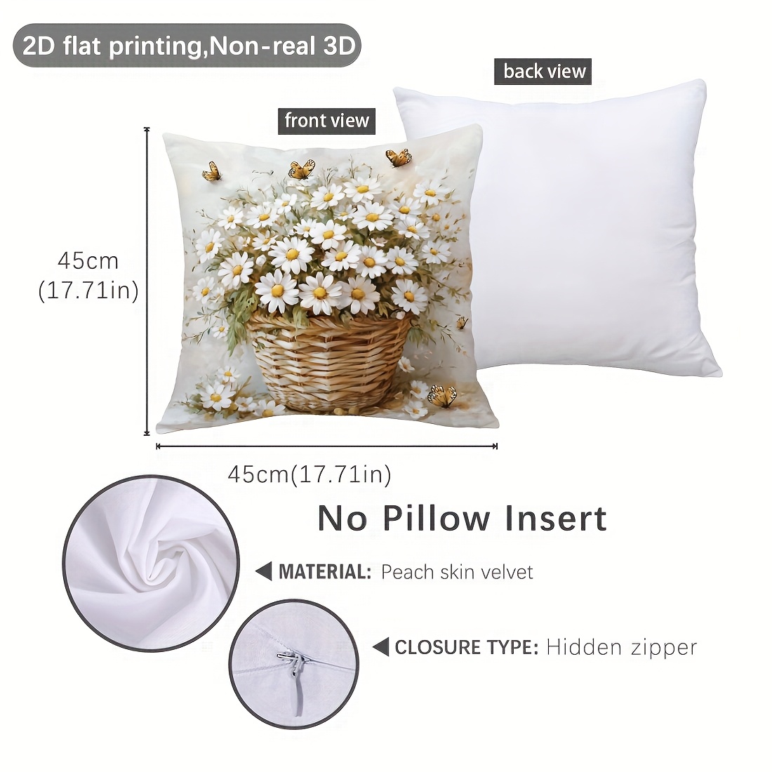 E-shop 1 Stück frische Illustration von Gänseblümchen, einseitig bedrucktes Kissenbezug, 17,7*17,7 Zoll modisches Kissenbezug, Kissenbezug für die