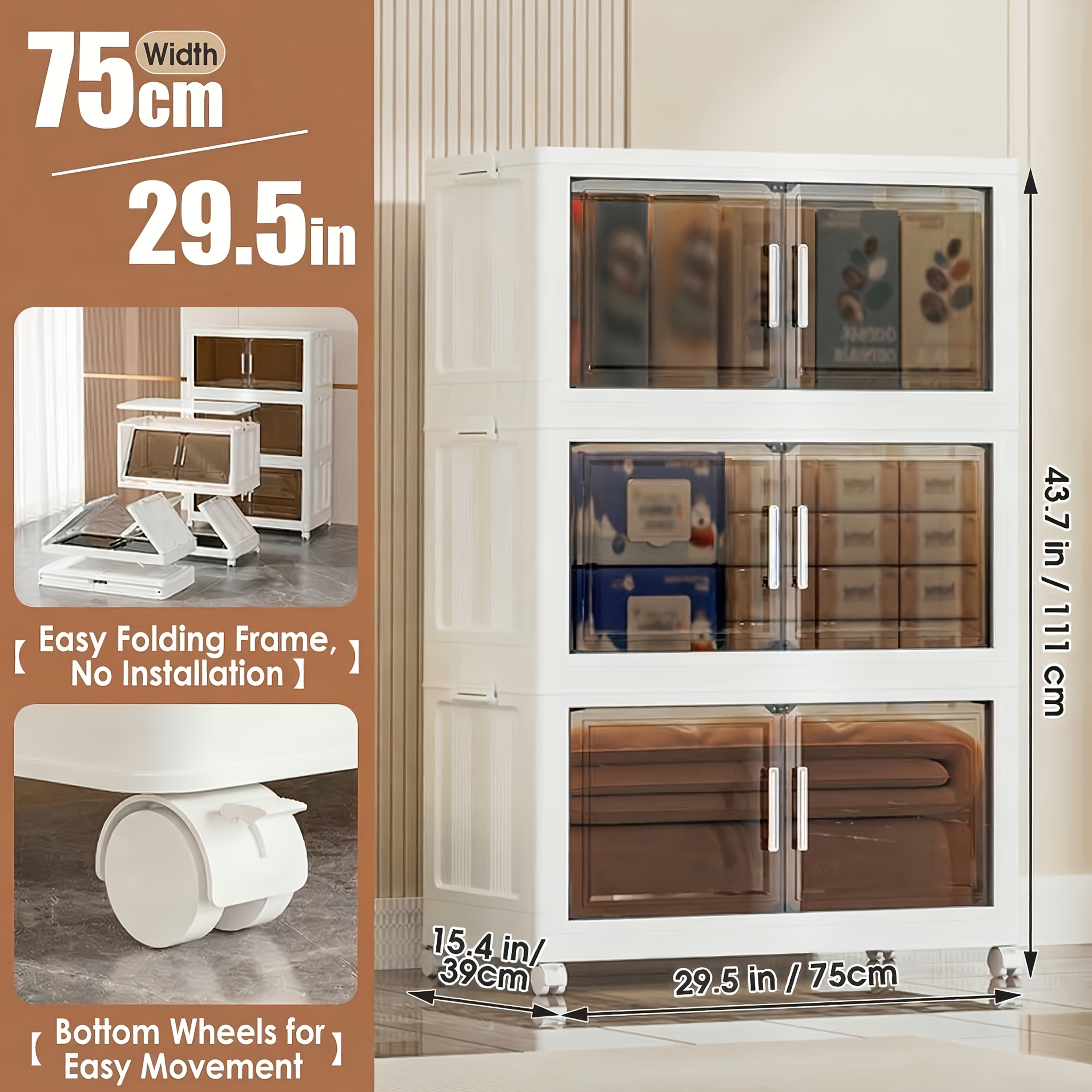 Extra Large Foldable Office Storage Cabinet with Lids & Wheels