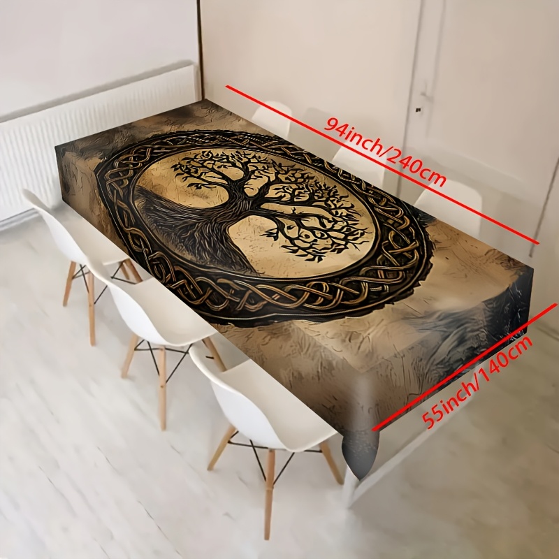 TEMU Una mantel con un diseño celta del Árbol de , ideal para uso en interiores y exteriores, para decorar cocinas y salones de comedor