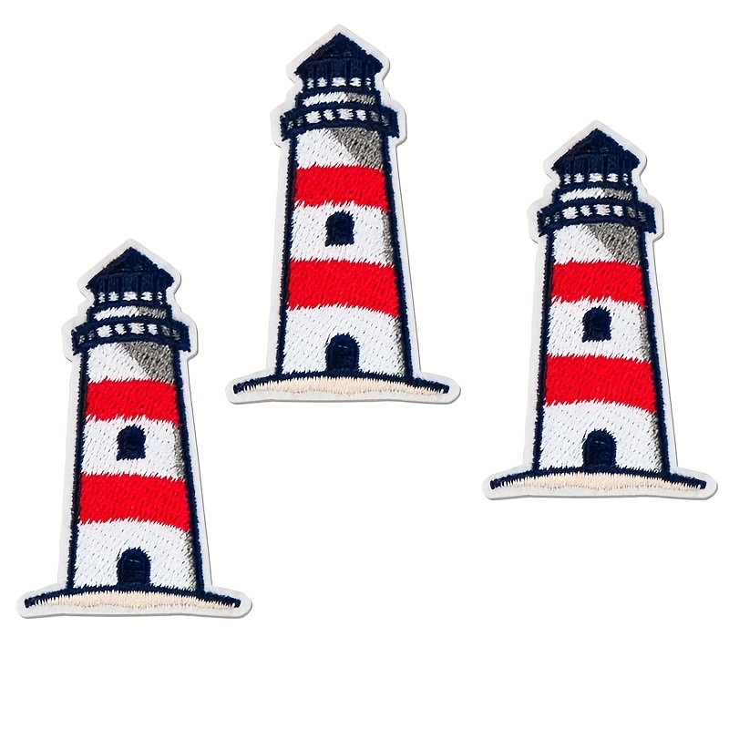 3pcs Of Black And White Lighthouse Embroidered Patches For Ironing/sewing, Suitable For Sewing Projects, Used To Decorate Clothes, Bags, Pants, And Hats, Usable In For