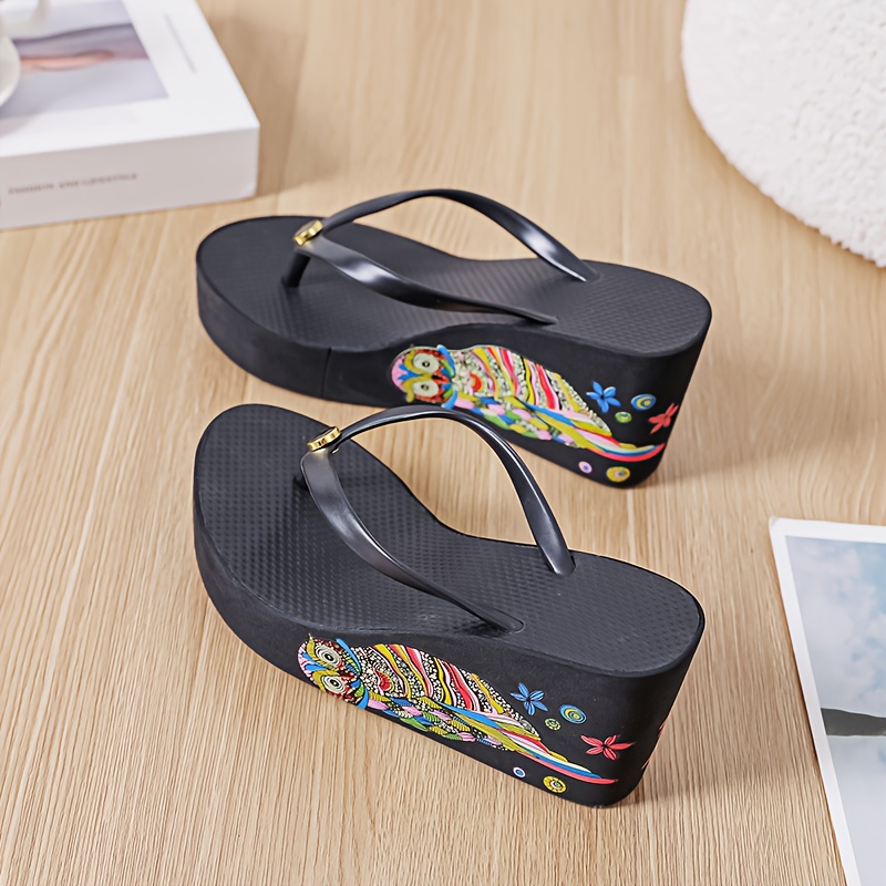 Summer New Women'S Thick Sole Wedge Flip-Flops, Comfortable Footwear for Home And Travel, Women Shoes