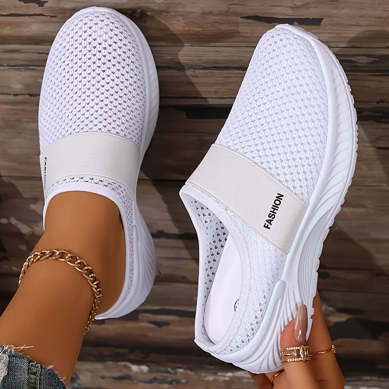white womens casual slip on sneakers   summer beach vacation   large size womens shoes with elastic upper breathable and comfortable women shoes