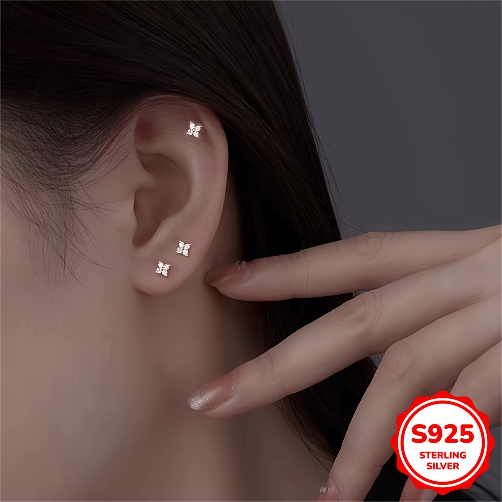 

0.5g 1 Pair S925 Pure Silvery Plated With 14k Golden Plated Shiny Zirconia Clover Earrings Elegant Flower Ear Studs Fashion Flower Grass Ear Studs Ear Studs Women's Gift Valentine's Day Gift Day Gift