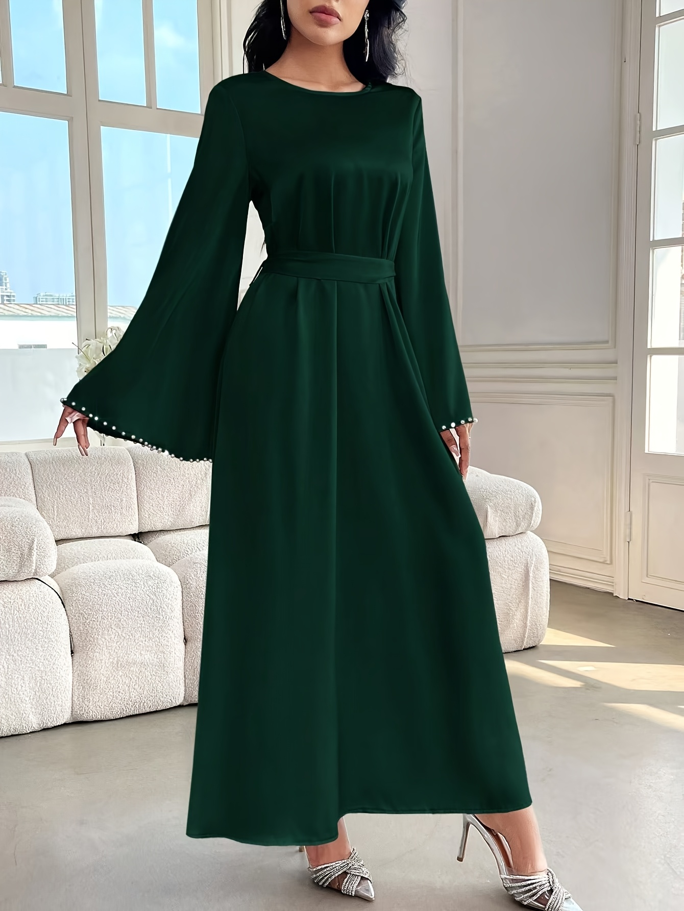 middle eastern round neck solid color tummy covering vintage - Temu United  Arab Emirates
