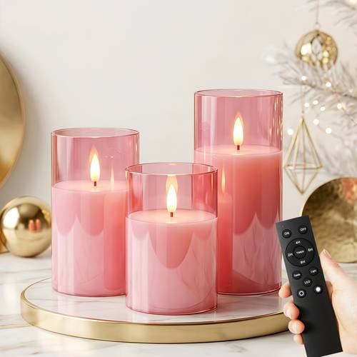 item picture 3pcs pink flameless candle set with remote control and timer batteries not included a magical tool for a romantic atmosphere for valentines day and suitable for eid al fitr decorations ramadan easter valentines day