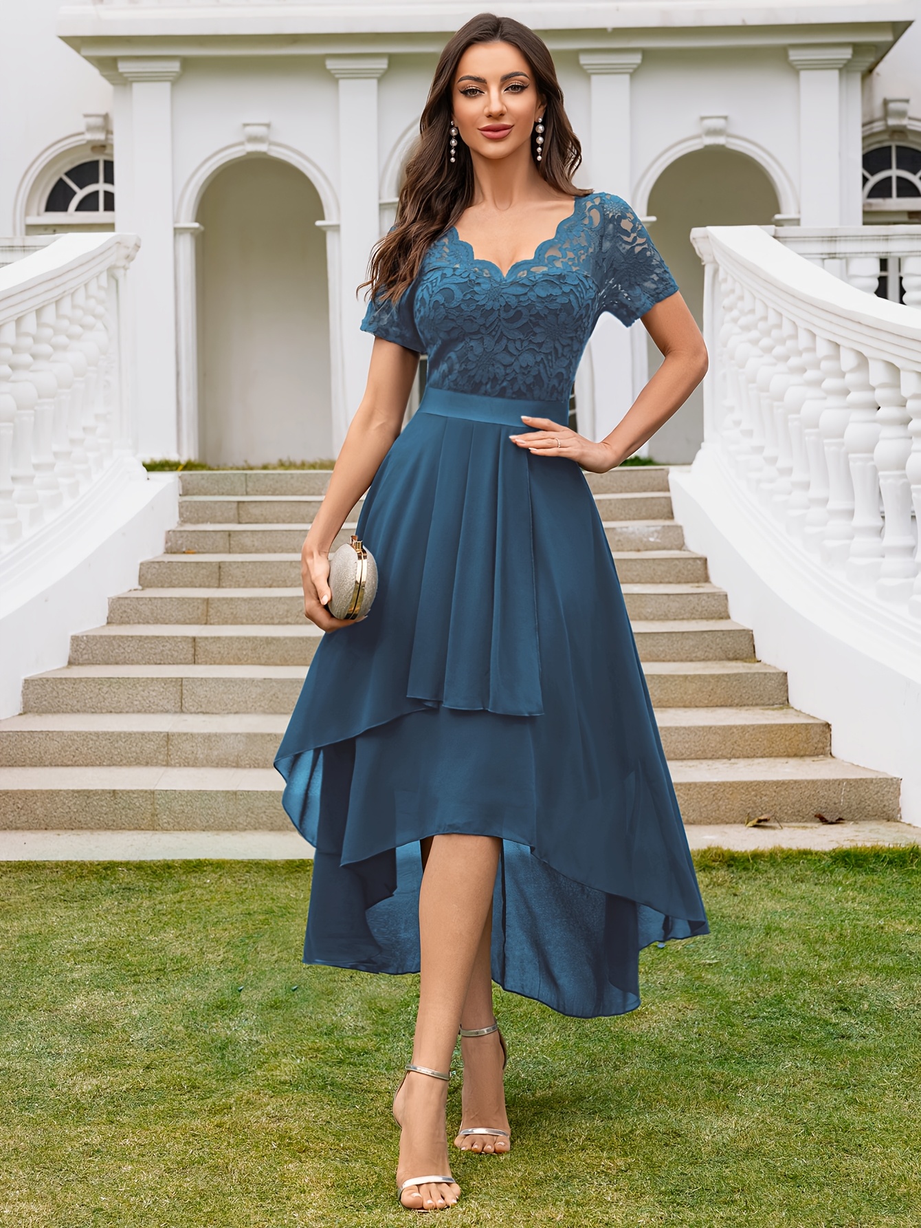 Lace Dress Short Blue Dresses For Wedding Elegant Women'S Floral