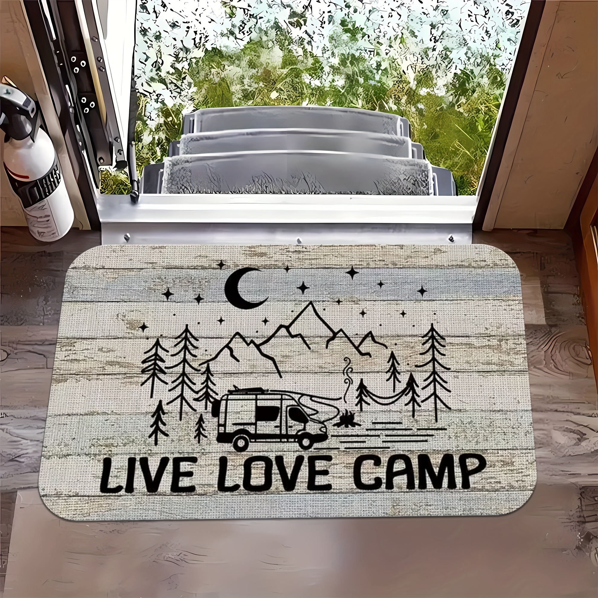 

Live " Welcome Door Mat - Non-slip, Easy Clean & Stain Resistant, Machine Washable Flannel Rug For Living Room, Bedroom, Kitchen, Office & Vacation Home Decor