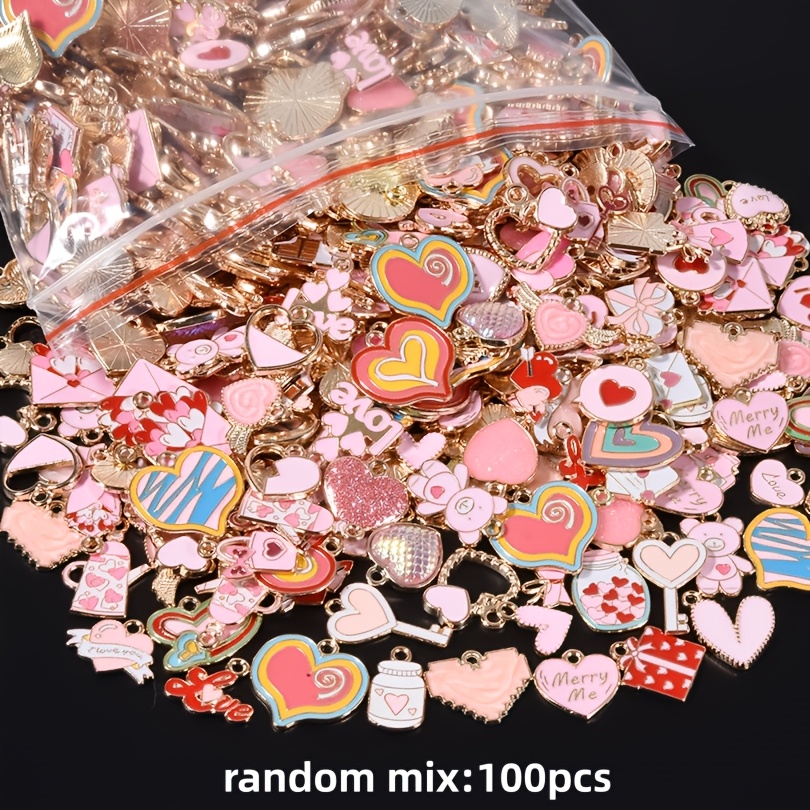 TEMU /100pcs San Valentino Cartoon Regalo Cioccolato Pesca Cuore Casuale Olio Ciondoli Smaltati Assortiti Collana Bracciale Orecchino Pendente per