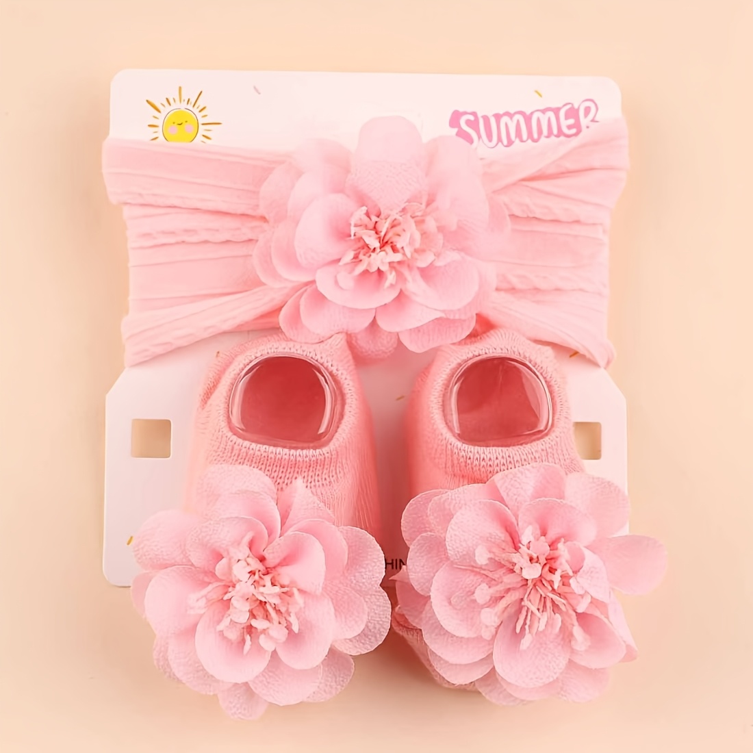 TEMU 1 Set Baby Girl 3d Flower Headband & Socks Gift Set, Infant Ankle Socks, Newborn Photo Outfit Accessories, For 0-3 Years Old