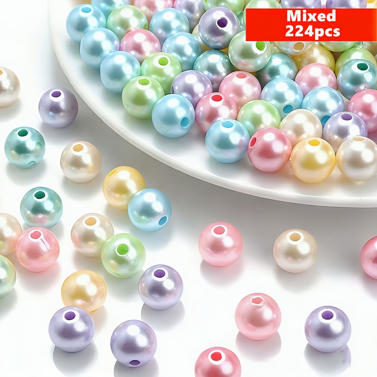 TEMU 224/112pcs 8mm Mixed Color Spray Painting Macaron Colors Acrylic Round Beads With Loose , For Making