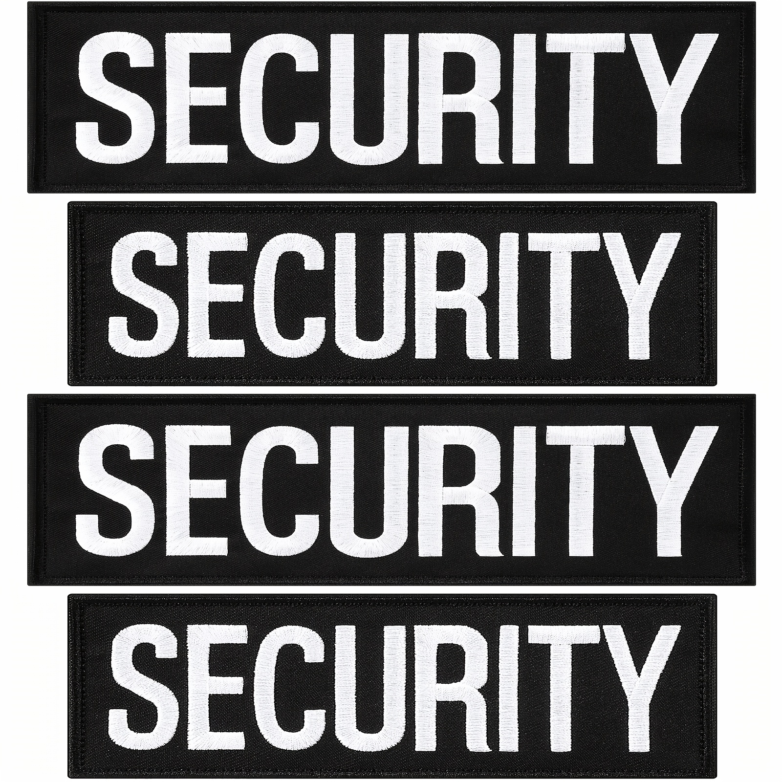 

4pcs Patches, Embroidered "security" Lettering, Hook & Loop Badges For Jackets, Vests, Bags, Hats - 2 Sizes, Security Guard Accessories