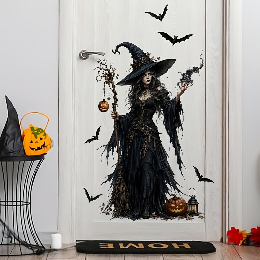 TEMU 2d Flat, 2d Flat Dark Witch Broom Pumpkin Static Window Clings, Static Adsorption Glue-free Residue-free Glass Stickers, Spooky Decor With Bats
