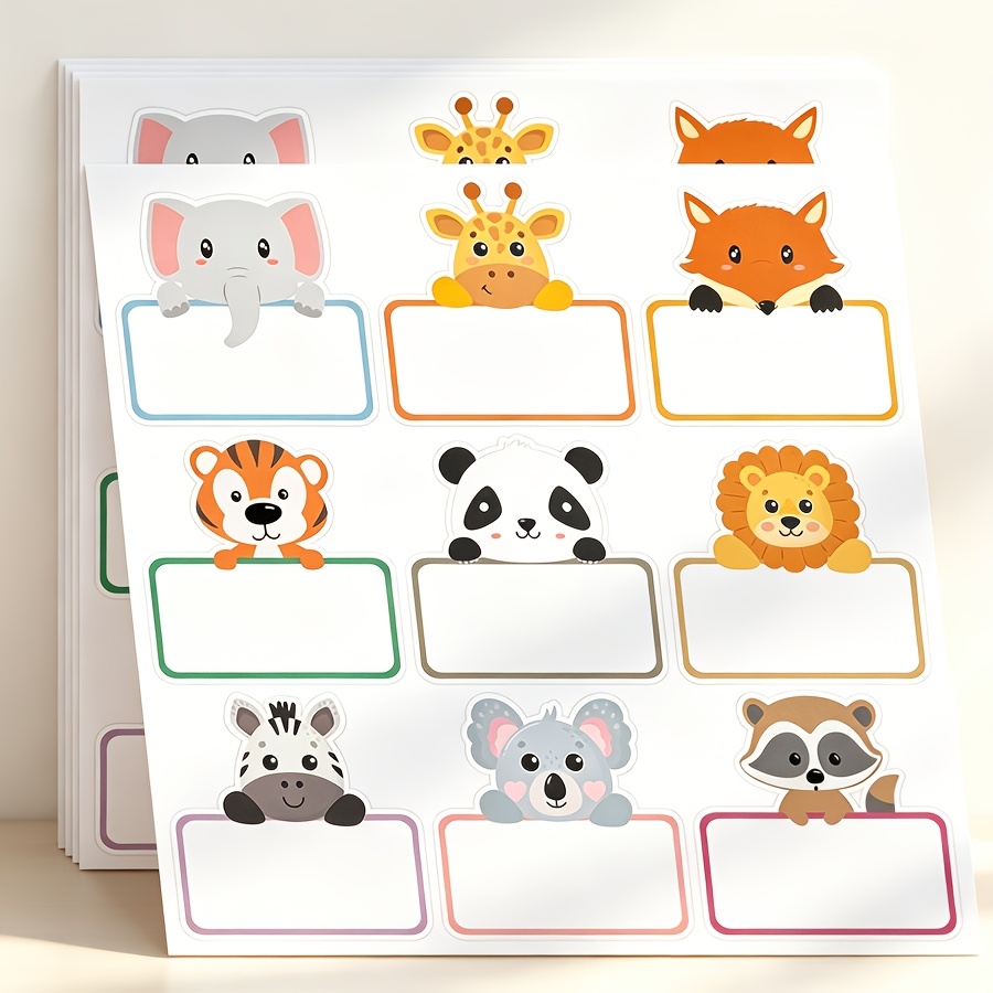 TEMU 45 pezzi/5 fogli di adesivi etichette con nomi di animali, etichette autoadesive, adatte per aula, studenti per il a scuola, ufficio, scrivania,