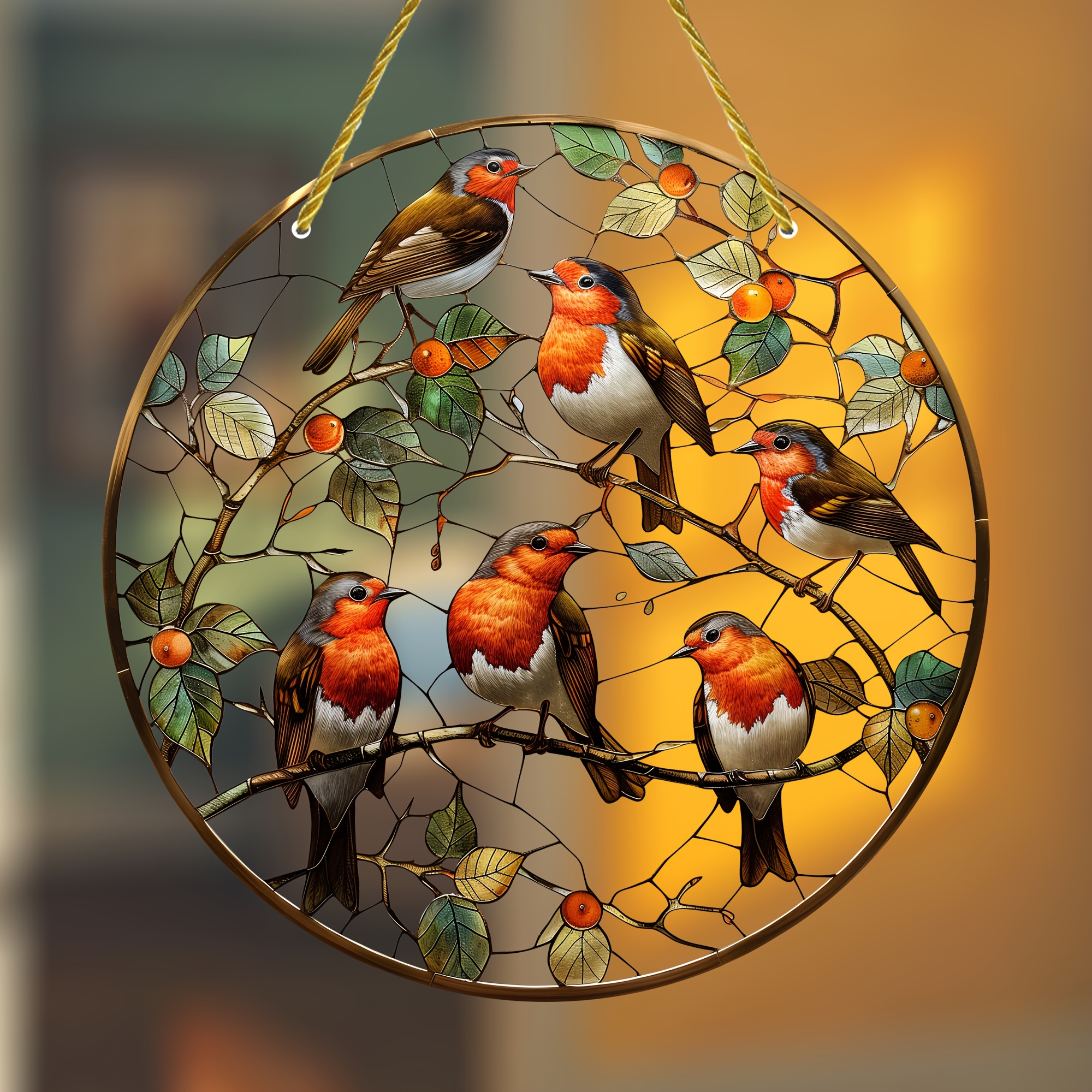 

1pc, 8"x8" Vibrant Robin Suncatcher, Stained Plastic-inspired Hanging Decor, Animal Theme Garden Window Ornament, Unique Housewarming Gift For Bird Lovers And Home Decor Enthusiasts