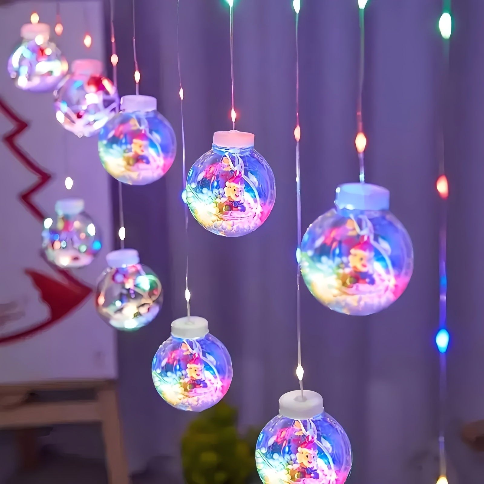 Led String Lights for Christmas Featuring Santa Claus, Christmas Trees, and , with 8 Different , Powered, Suitable for Bedroom and Hotel Window Decorations, Fairy Lights for Curtains, Twinkling Lights for Bedrooms - Home & Kitchen