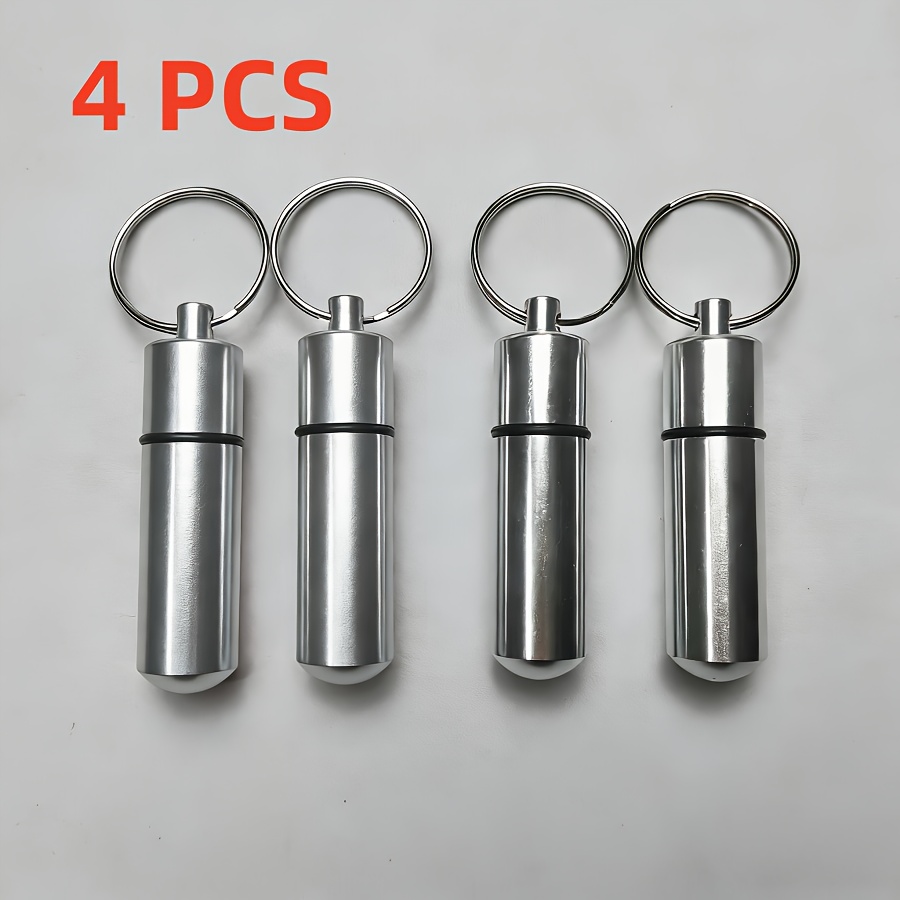 TEMU 4pcs Keychain Pill Box - Portable Mini Storage Bottle Key Ring For Pills, Earplugs, Small Jewelry, Outdoor Hiking Travel Accessories