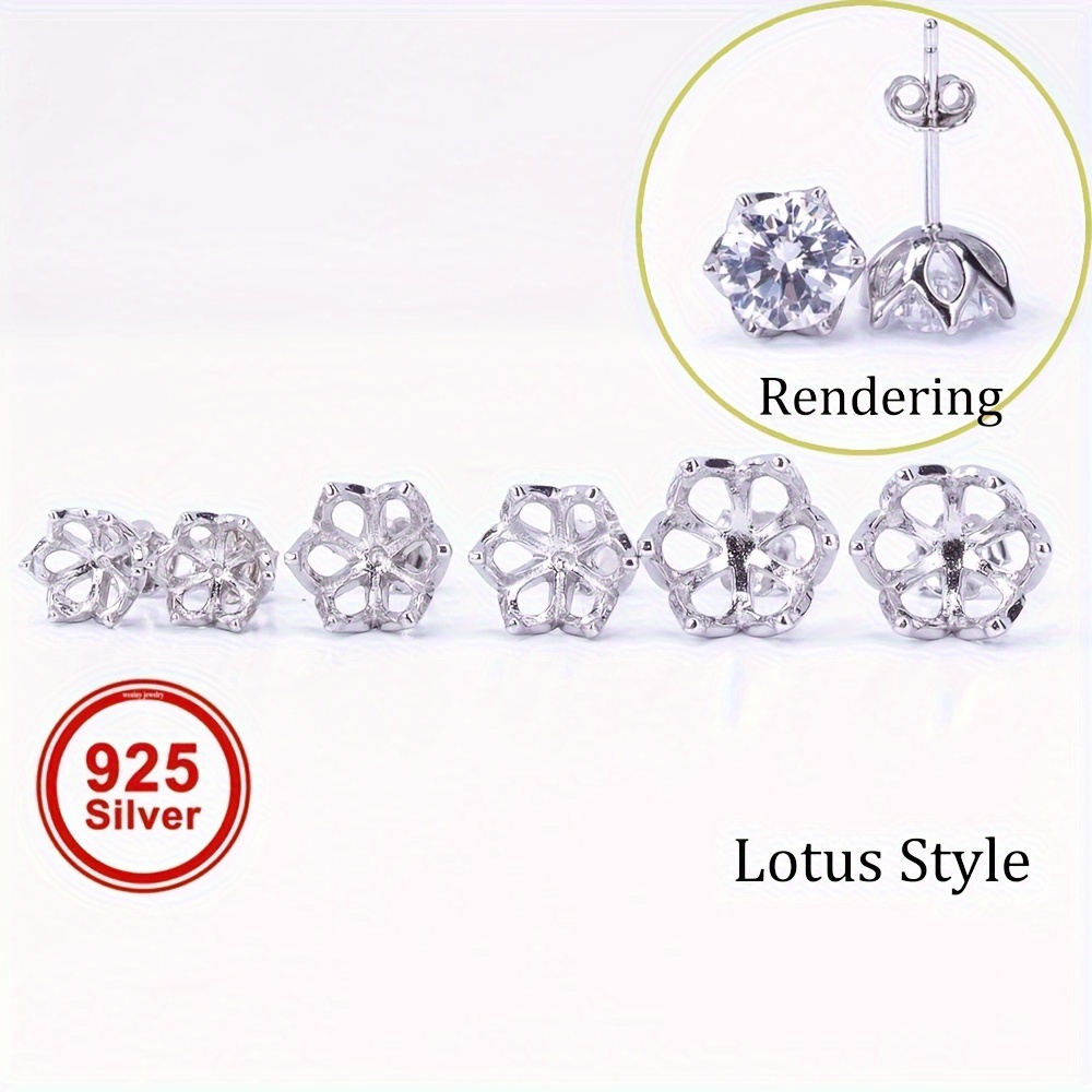 

1 Pair Of 5-8mm Lotus Style Earring Blanks, S925 Sterling Silver Earrings Pin Bases For Women's Earring Settings, Suitable For Diy Women's Ear Jewelry