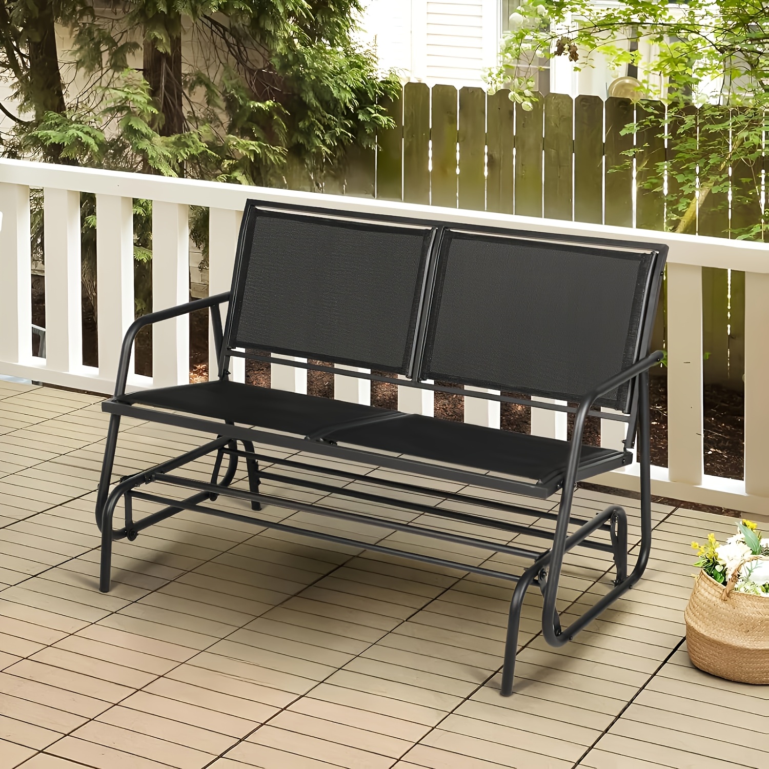 TEMU Outdoor Patio Swing Glider Loveseat Chair, Garden Rocking Chair Patio Bench For 2 Person, Porch Chair Set With Fabric, Black