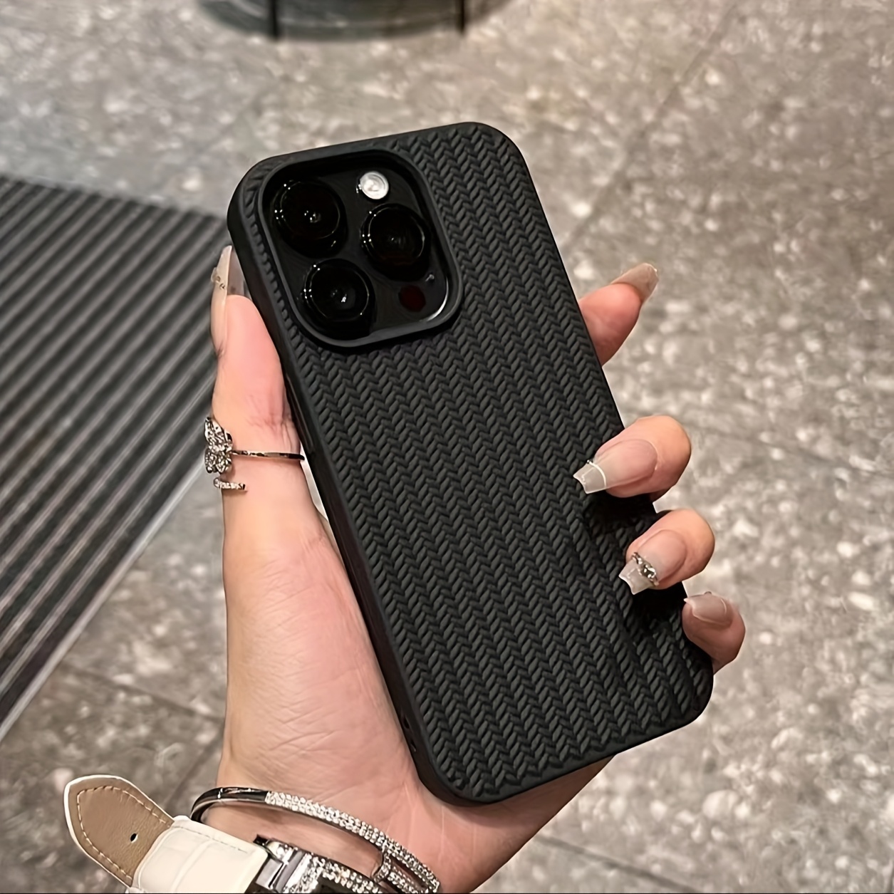 Image of Phone Case - 1pc Knit Style Textured Large Hole Phone Case, 3d Stereoscopic Soft Cover Shockproof Anti-drop, Compatible With Iphone 15 16 14 13 12 11 X/xs Xr Xsmax 7/8plus