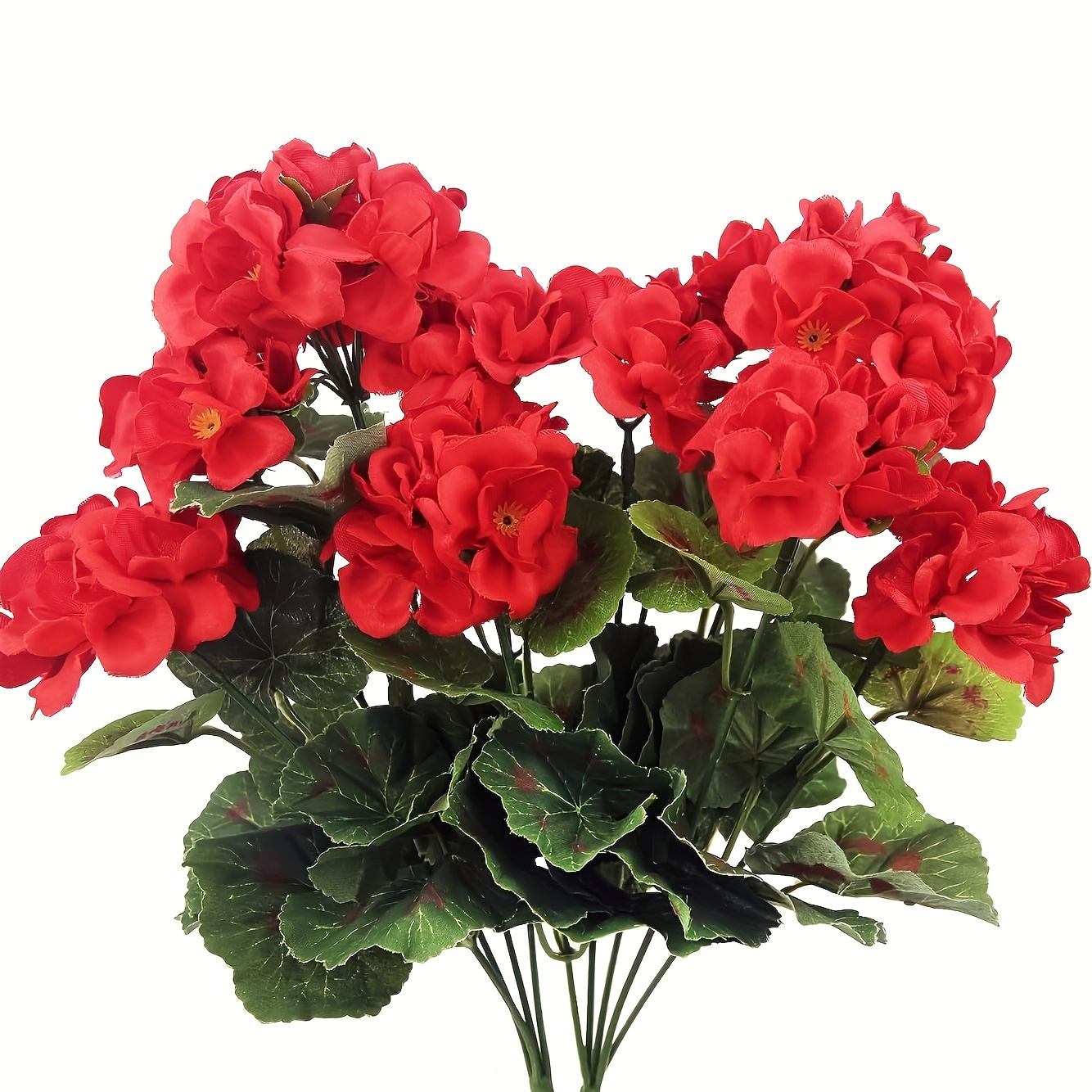 Set Of 2 Fabric Artificial Geranium Bushes For Outdoor Decor Red Faux