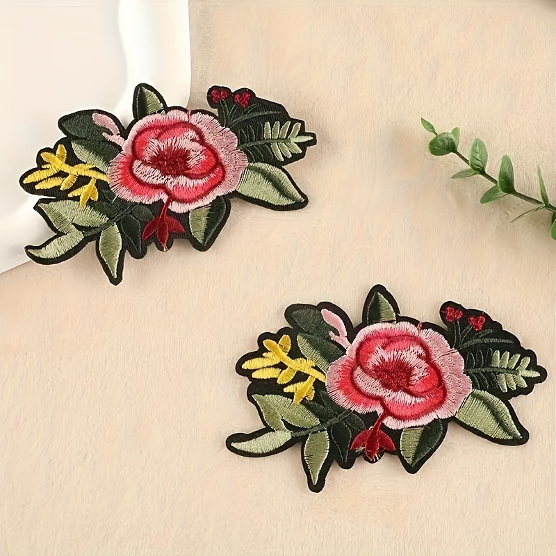 

5pcs Floral Embroidery Badges, Iron-on Cloth Patches Stickers, Diy Accessories For Clothing And Hats, Multicolor Flower Applique Decals