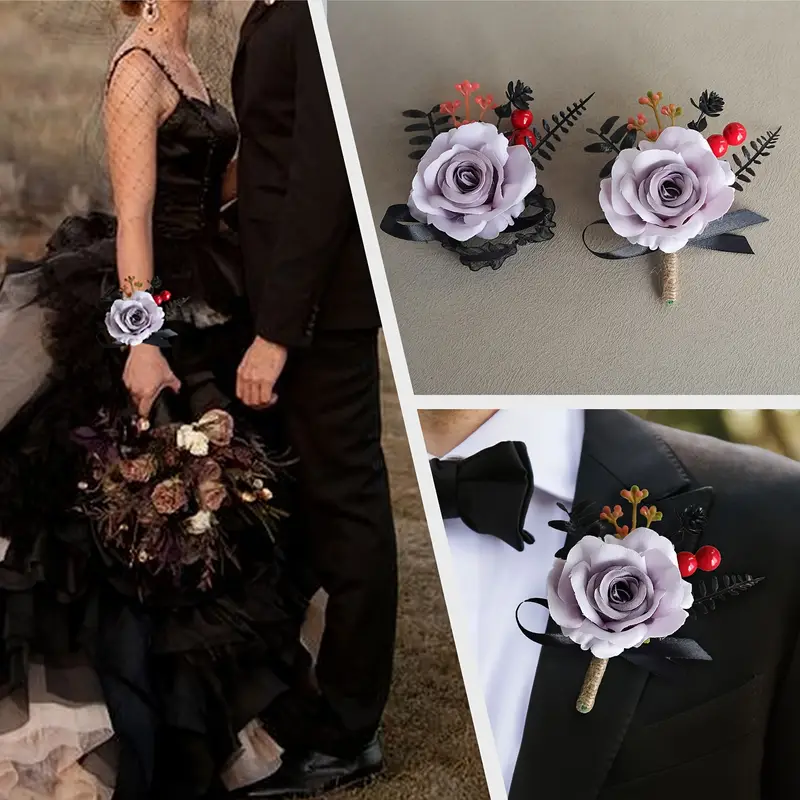 wrist corsage for black dress Amazon.com: Floraest Black Corsage and Boutonniere Set Elegant Corsage Wristlet Accessories for Prom,Wedding Brides Bridesmaids, Homecoming, and Formal Events (1, Black) : Home & Kitchen