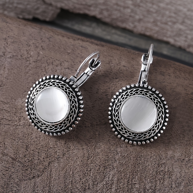 Women's Retro Distressed Silvery Hollow Ring Earrings, Bohemian Style