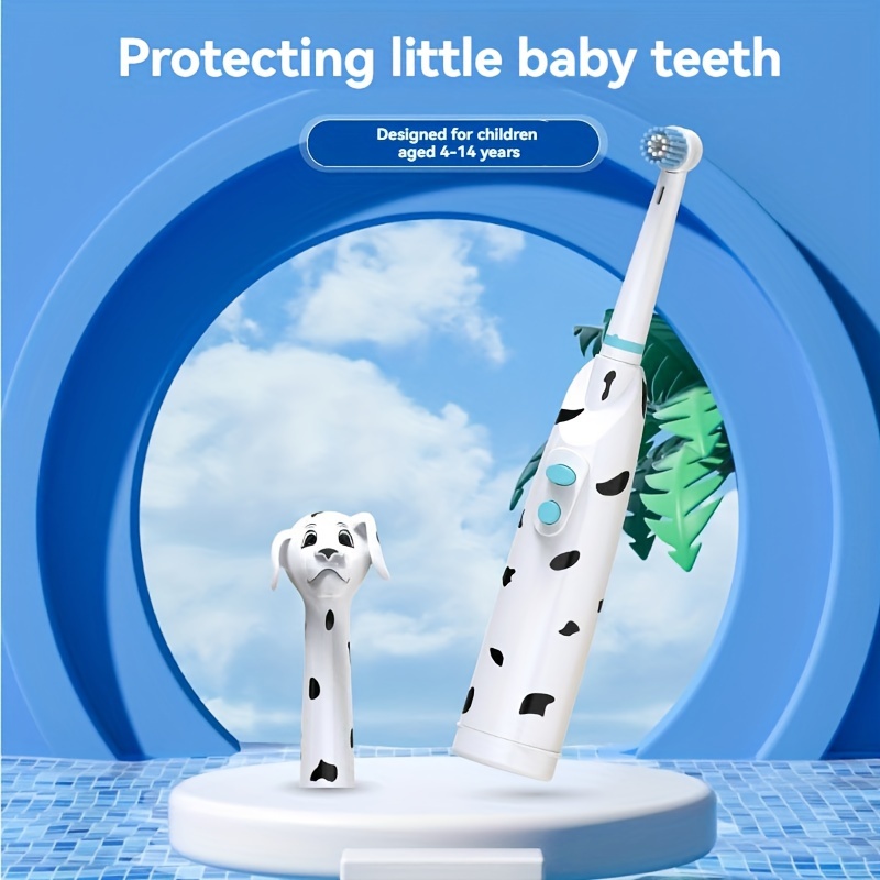 Children's Electric Toothbrush For Children's Baby, Spotted Dog Special Dust Cover Cartoon Type Children's Round Head On Battery Electric Toothbrush