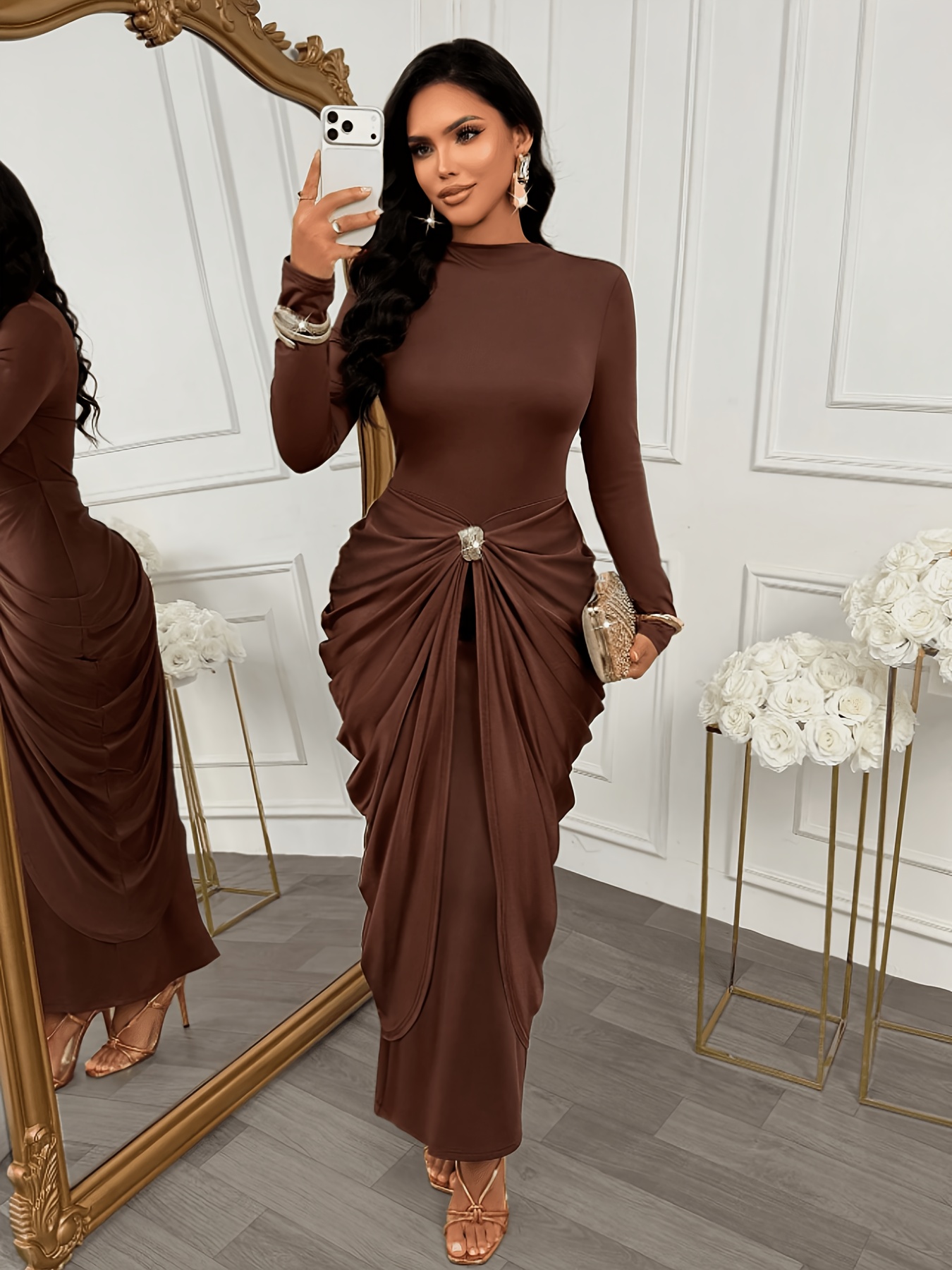 fancy brown dress dresses for women sold on Temu United States chocolate brown evening gowns