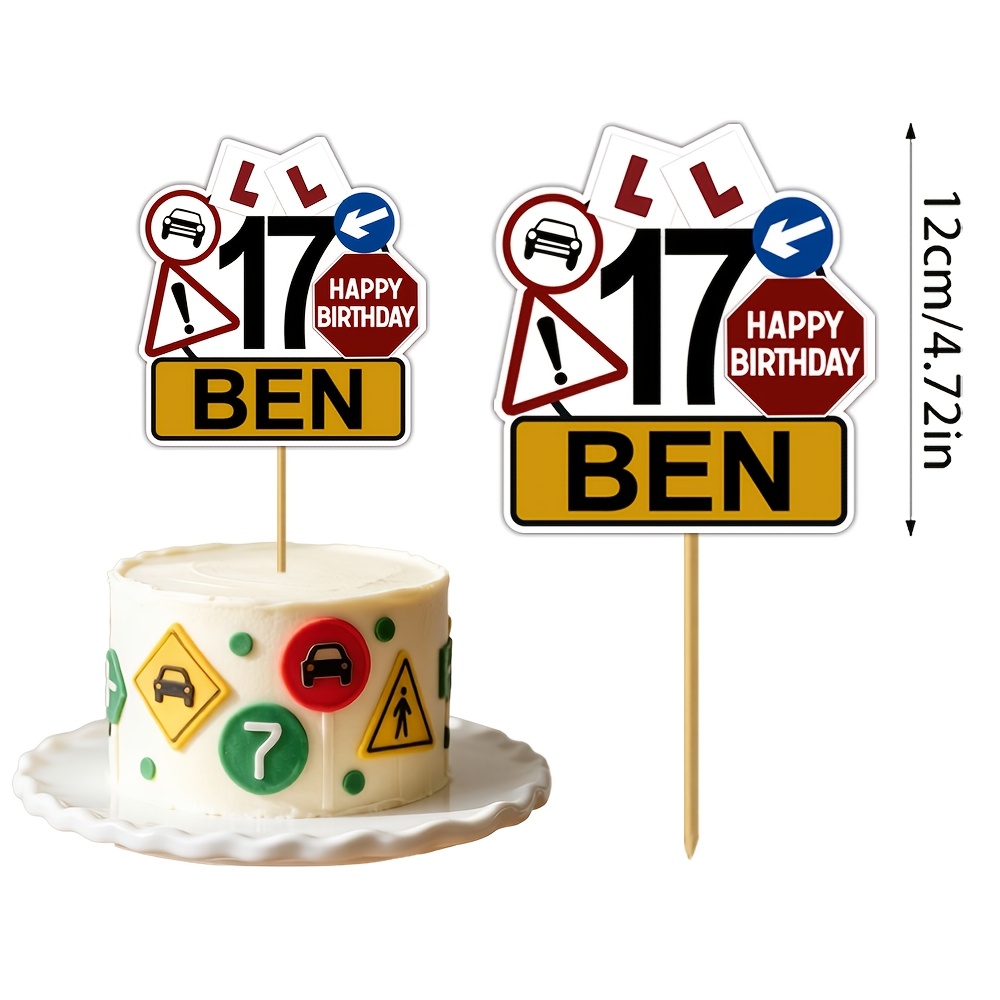 TEMU 1pc Custom Name & Age Sign Cake Topper, Personalized Transportation Happy Birthday Cake Decor, New Driver Signs Supplies, Car Theme Driver