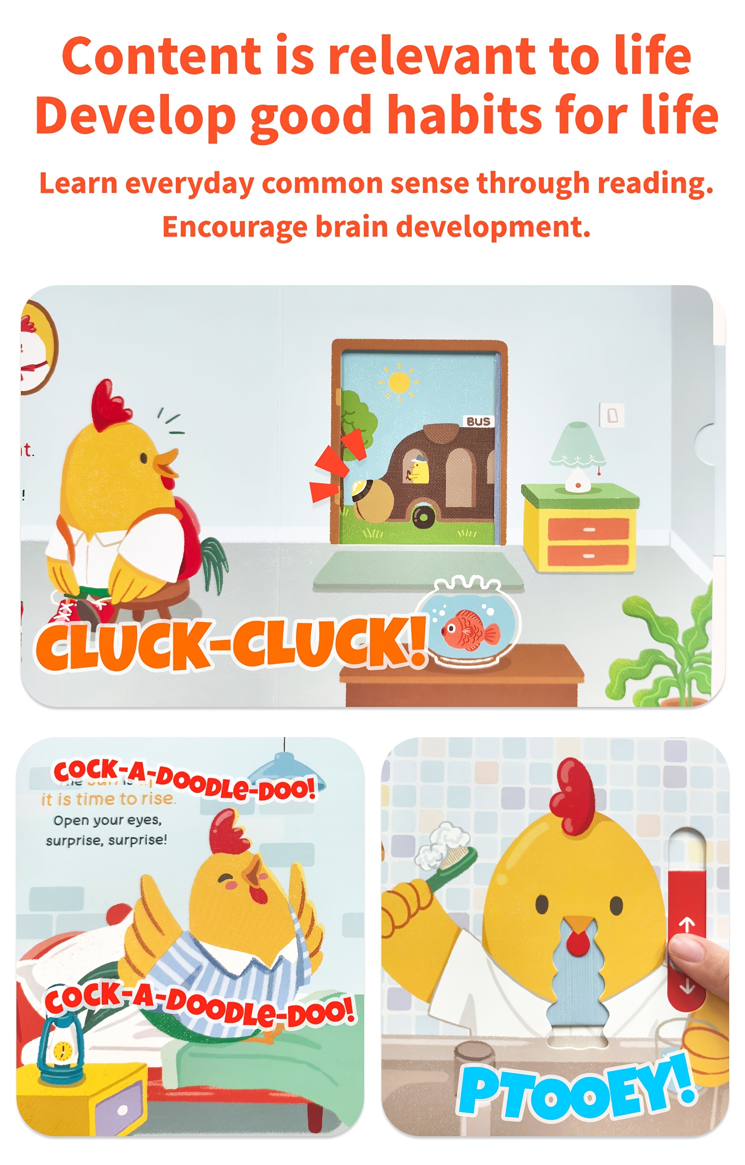 Rooster'S Early Wake-Up Lift-The-Flap Books, Good Wake - Up Habit Formation for Kid, Cute Illustration Style, Interactive Picture Push-Pull Book, by The Artist, Early Education Enlightenment, Best Birthday Gift, Bear Tale