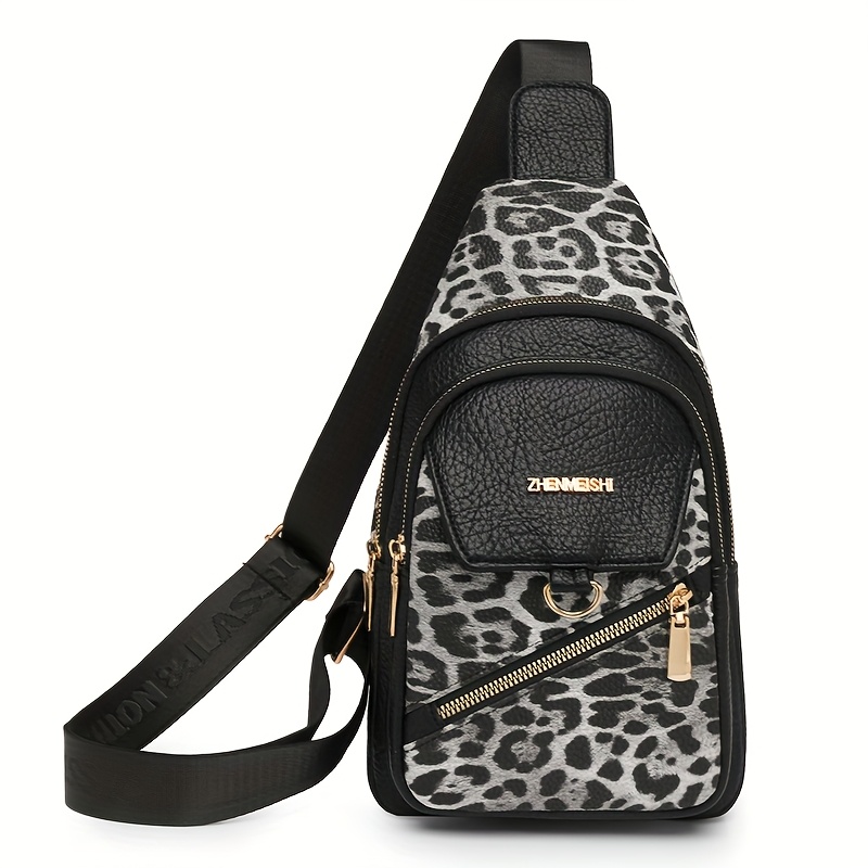 New Women' Fashion Vintage Leopard Print Single Shoulder Crossbody Chest Bag, Multi-functional Large Capacity Fashion Chest Pack